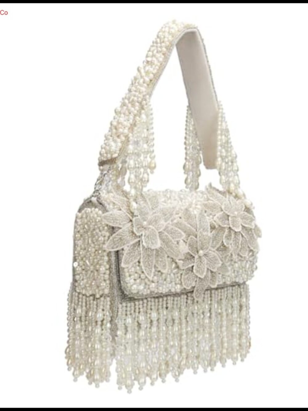 Pearl Beaded Box Clutch Floral Embellished Fringe Tassel Evening Bag